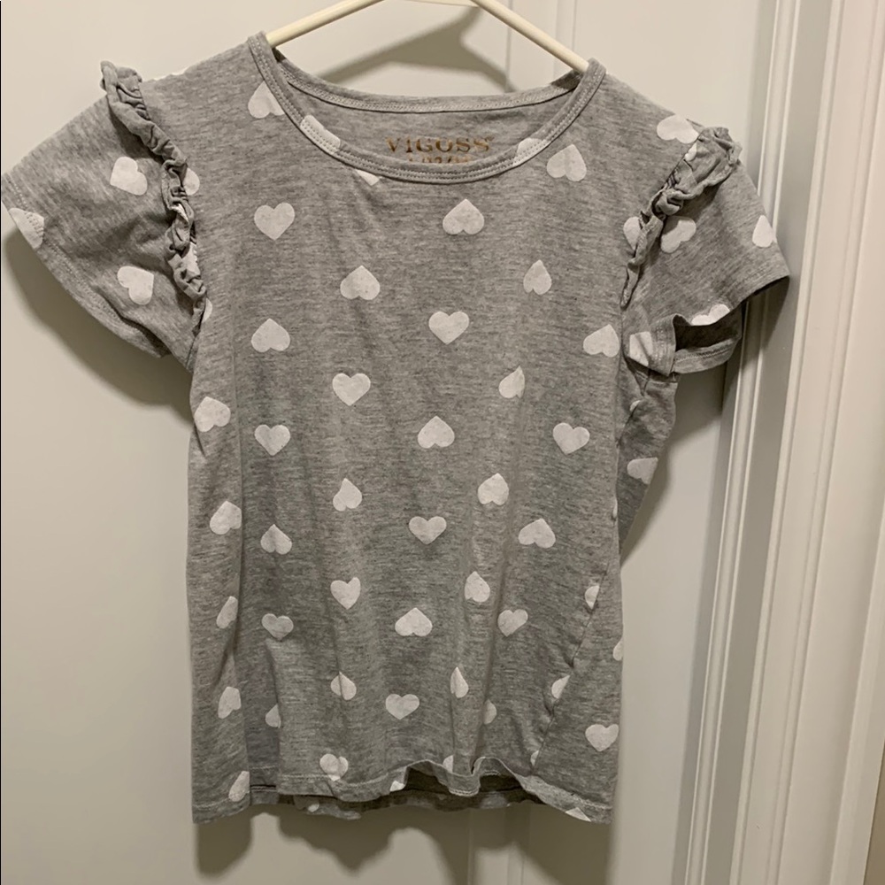 Vigoss Gray Heart Print T-Shirt. Pre-owned. Size:L(12/14).